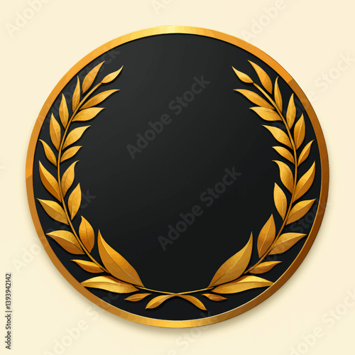 Golden laurel wreath on black circular badge emblem