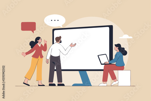 Online consultant, manager giving advice on remote work, online conference or communicate with team via internet concept, businessman manager giving advice from computer monitor to team members.