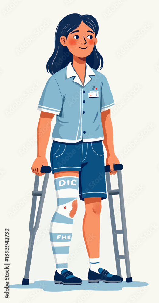 Injured Woman with Crutches and Leg Cast Smiling Injured Woman with Crutches and Leg Cast Smiling