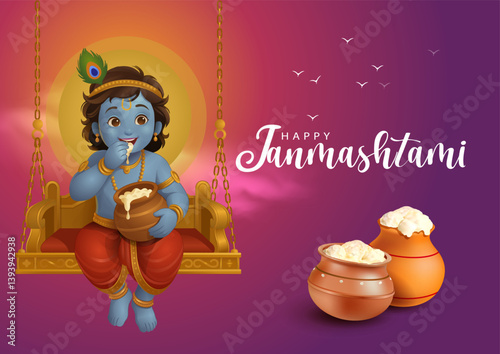 Janmashtami Festival Vector, Indian Religious Celebration of Lord Krishna's Birth
