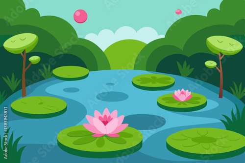 pond with flowers