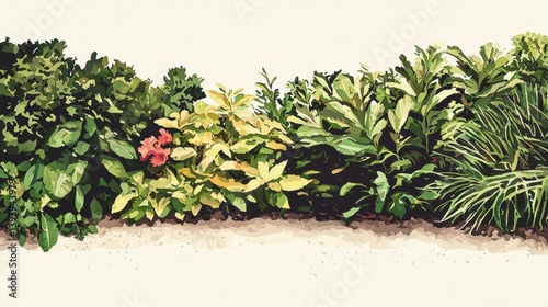 Vibrant Greenery with Colorful Flowers in Botanical Landscape Design