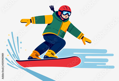 Snowboarder in Action, Red Board, Winter Sport Fun