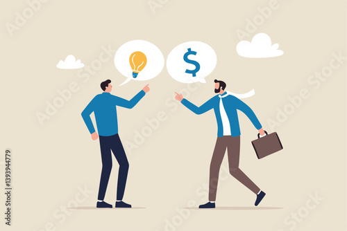 Venture capital, project pitching for funding or VC investment, selling idea for money or angel investment for startup project concept, young entrepreneur pitching idea to raise venture capital fund.