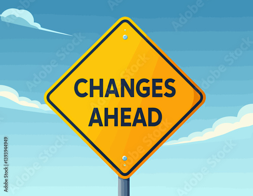 Yellow "Changes Ahead" road sign against blue sky