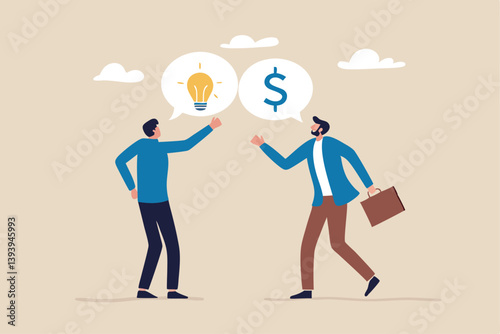 Venture capital, project pitching for funding or VC investment, selling idea for money or angel investment for startup project concept, young entrepreneur pitching idea to raise venture capital fund.