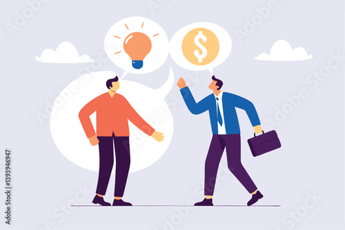 Venture capital, project pitching for funding or VC investment, selling idea for money or angel investment for startup project concept, young entrepreneur pitching idea to raise venture capital fund.