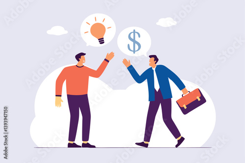 Venture capital, project pitching for funding or VC investment, selling idea for money or angel investment for startup project concept, young entrepreneur pitching idea to raise venture capital fund.