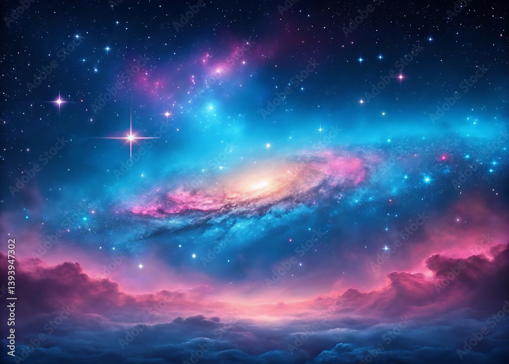 Fototapeta premium Fantasy Sky with Stars, Clouds, and Colorful Galaxy at Sunrise