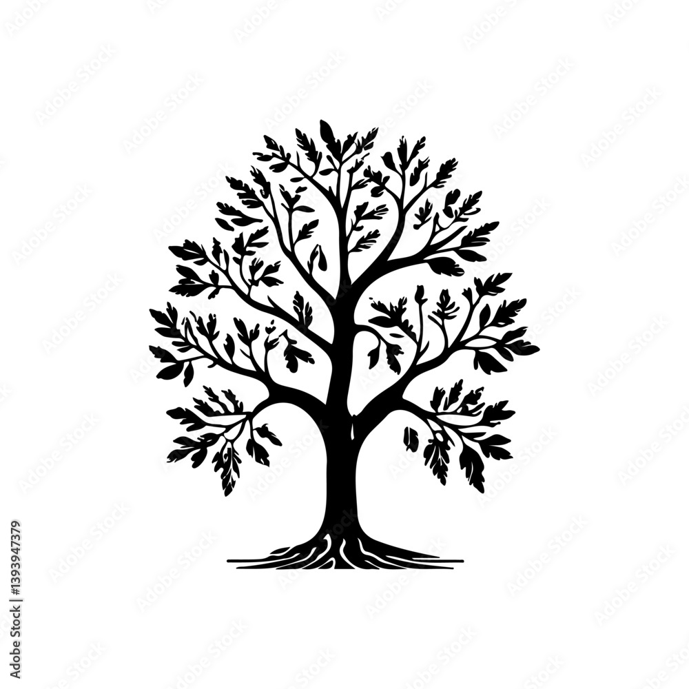 Fototapeta premium Silhouette of deciduous tree with intricate branches against a white background