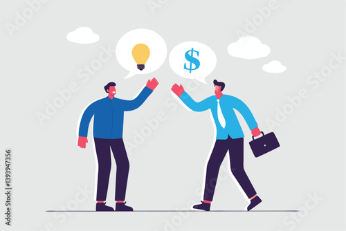 Venture capital, project pitching for funding or VC investment, selling idea for money or angel investment for startup project concept, young entrepreneur pitching idea to raise venture capital fund.