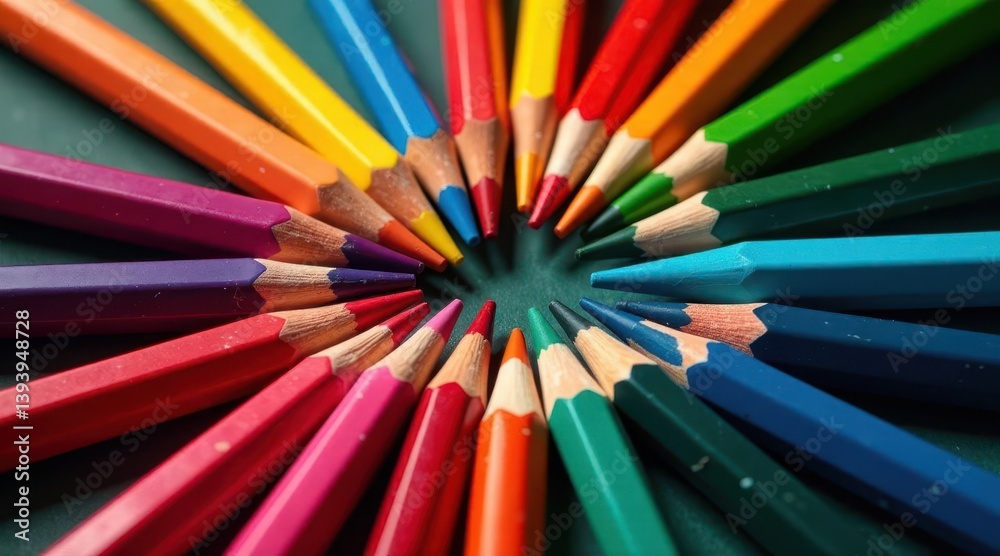 A vibrant array of colored pencils arranged in a circular pattern, showcasing a spectrum of hues and sharp points, ready for creative expression and artistic endeavors. A vibrant array of colored pencils arranged in a circular pattern, showcasing a spectrum of hues and sharp points, ready for creative expression and artistic endeavors.