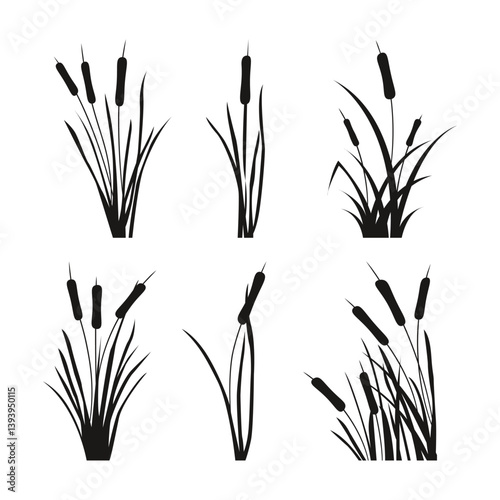 Bulrush Plant Silhouette Vector Illustration