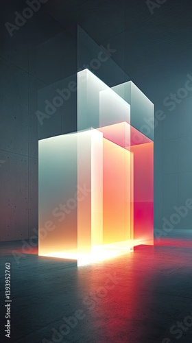 Layered Neon Echoes with Geometric Transparency and Digital Motion Blur in Minimalistic Futuristic Design
