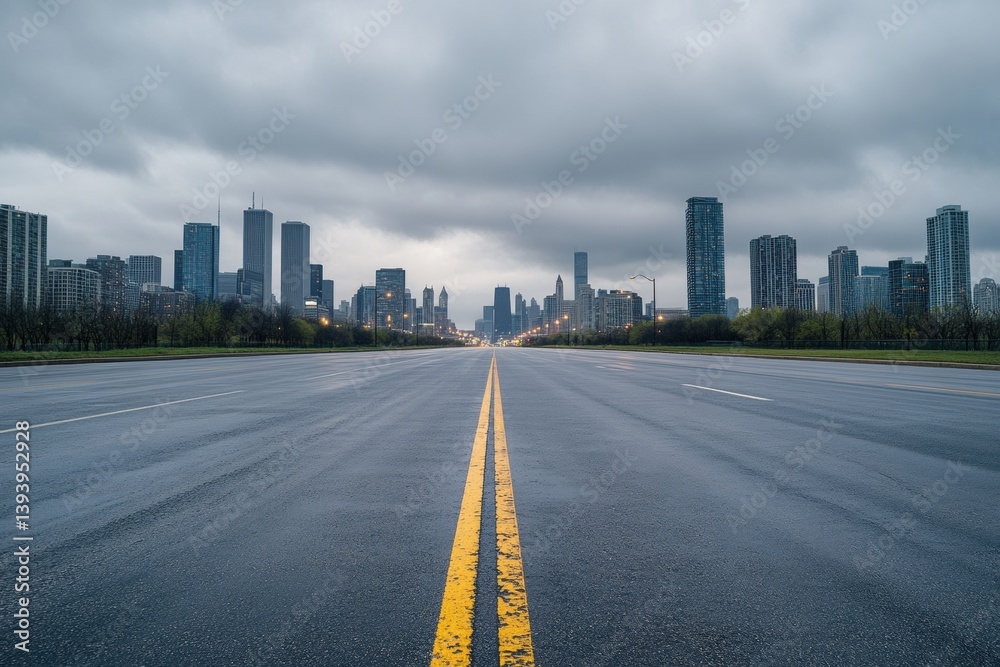 Empty city street under a cloudy sky Empty city street under a cloudy sky