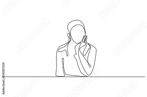Continuous one line drawing of young sad woman. Single line drawing illustration of woman crying. International Day for the Elimination of Violence against Women. Doodle line illustration.