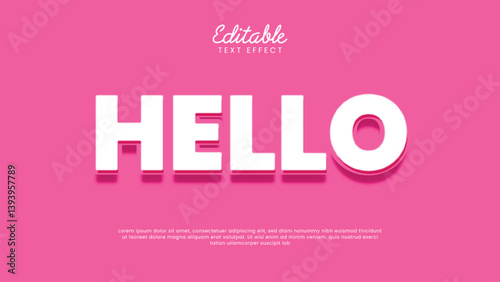 Editable Simple HELLO Text Effect with Pink and White 3D Typography for Social Media Greeting