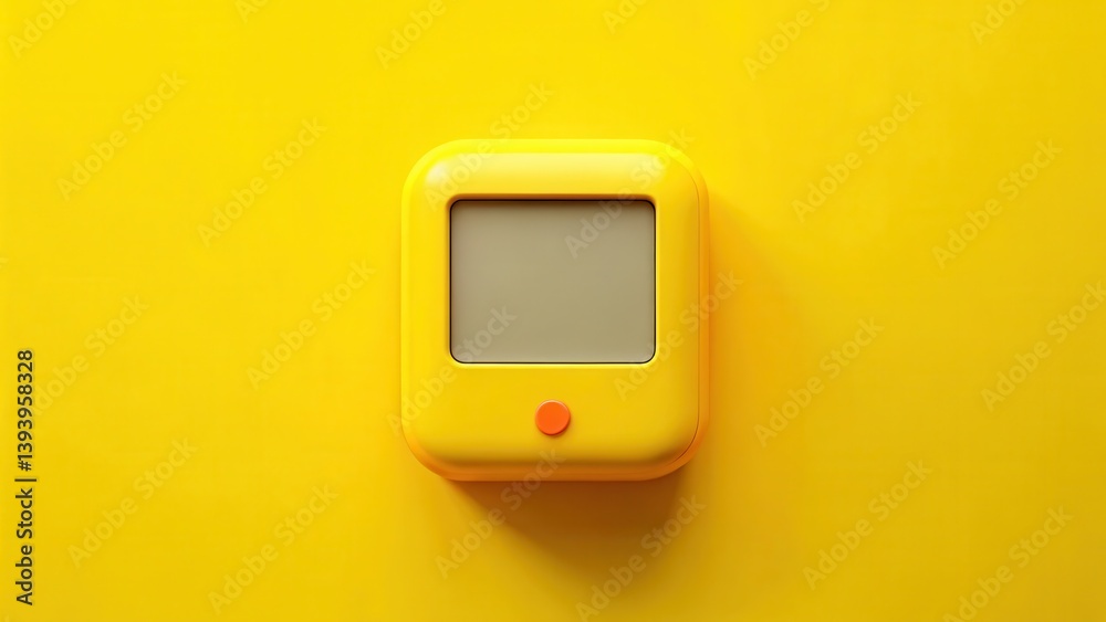 Vibrant yellow bell with numerical display on a minimalist background , tech gadget, digital age Vibrant yellow bell with numerical display on a minimalist background , tech gadget, digital age