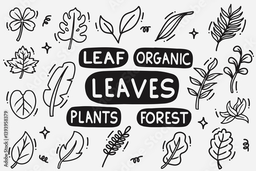 set of leaves doodle good for background, wallpaper, icon, element design, etc