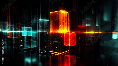 Layered Neon Echoes with Geometric Transparency and Digital Motion Blur in Minimalistic Futuristic Design
