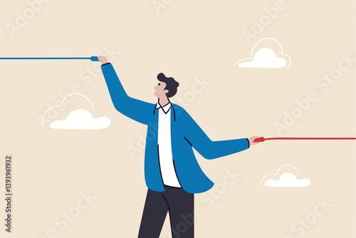 Expectation vs reality result, aim high standard or ambition to success and achieve goal, challenge or hope, motivation concept, businessman make an expectation and other hand as result line.