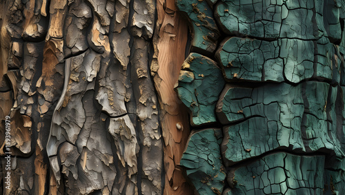 Close-up Textured Tree Bark with Peeling Layers and Natural Patterns