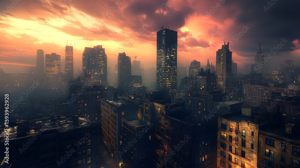 Fototapeta premium Night view of city, Panoramic view with city skyline. Night scene.