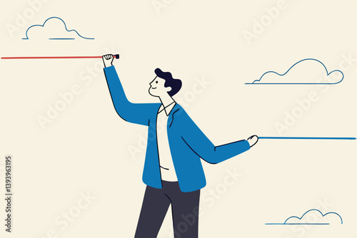 Expectation vs reality result, aim high standard or ambition to success and achieve goal, challenge or hope, motivation concept, businessman make an expectation and other hand as result line.