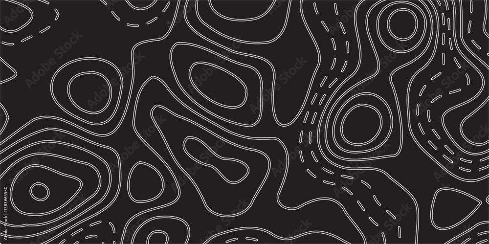Luxury Abstract Topographic Line Map Design Featuring Elegant Wavy Contour Patterns Flowing Seamlessly Across a Deep Matte Black Background for a Sophisticated Modern Aesthetic