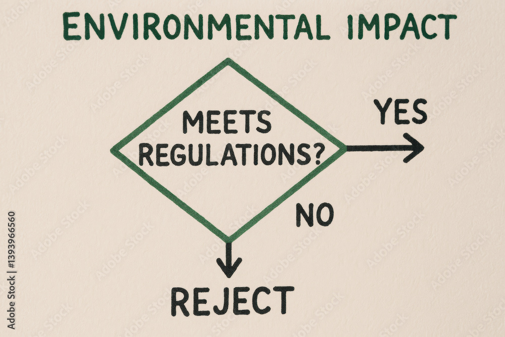 Fototapeta premium Environmental impact assessment involves determining if project meets regulations, leading to decision to accept or reject it
