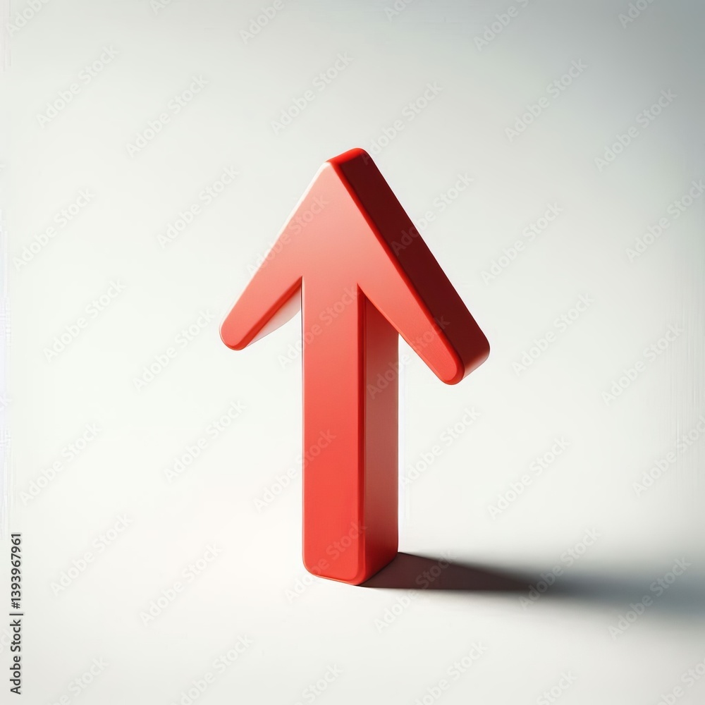 Red 3D arrow pointing up on white background representing growth and success Red 3D arrow pointing up on white background representing growth and success