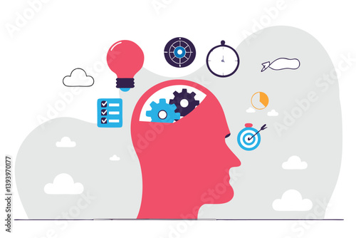 Learn new skills, knowledge or ability to work achieve success, new idea, training or study new skills, upskill or smart thinking, human head brain with skills symbol, creativity, time management.