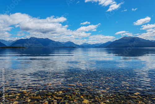 lake and mountains in Fjordland New Zealand