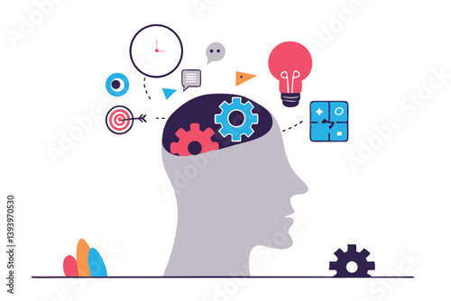 Learn new skills, knowledge or ability to work achieve success, new idea, training or study new skills, upskill or smart thinking, human head brain with skills symbol, creativity, time management.