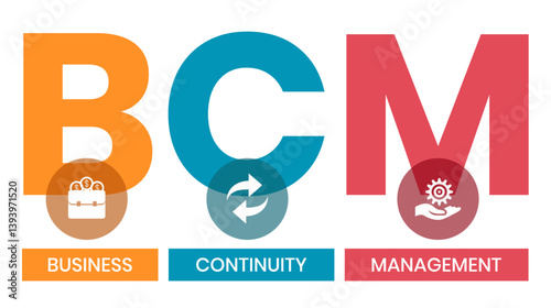BCM - Business Continuity Management acronym. business concept background. Vector illustration for website banner, marketing materials, business presentation
