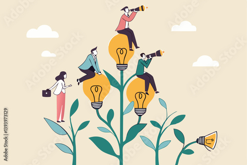 Corporate culture or employee value, organization, team success or career growth, community or company growth participation, HR concept, business people employee working on growing lightbulb plant.