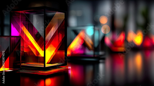 Layered Neon Echoes with Geometric Transparency and Digital Motion Blur in Minimalistic Futuristic Design
