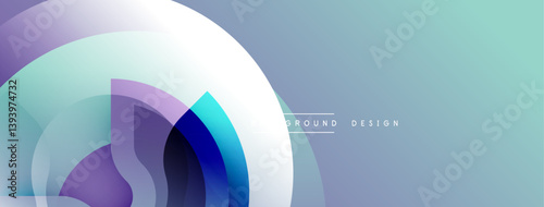 Abstract geometric background. Overlapping circles create fluid shapes, using cool pastel colors. Modern design evokes calm, spacious feeling. Minimalist composition.