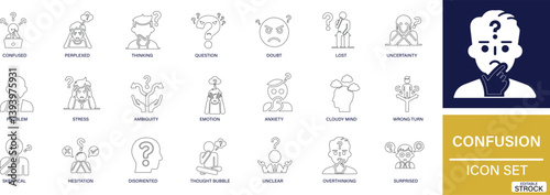 Confusion and Thinking line  Icon set . confusion , thinking , emotional , You can easily change the color.
