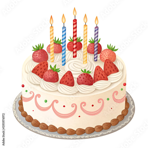 Delicious Strawberry Cake with Candles on transparent background