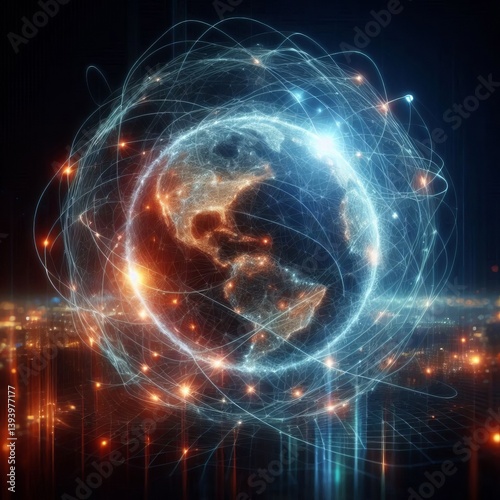 Glowing wires of energy forming a weave Symbol of interconnectio