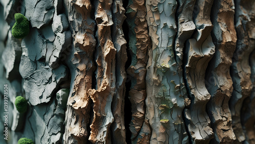 Close-up Textured Tree Bark with Peeling Layers and Natural Patterns