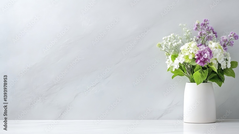 Fototapeta premium Elegant bouquet of flowers in a simple vase on a marble surface