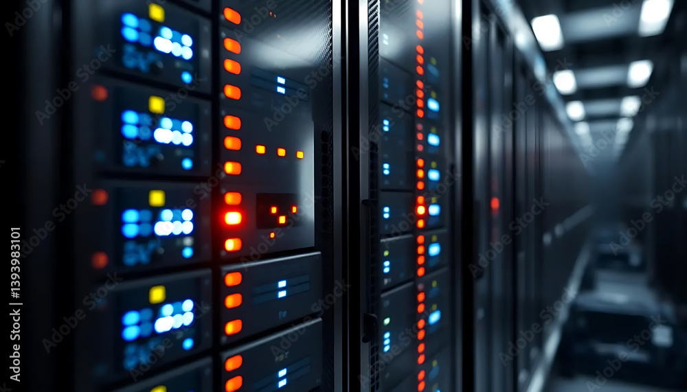 Viewing Server Room Racks with Blinking Lights for Data Processing Viewing Server Room Racks with Blinking Lights for Data Processing