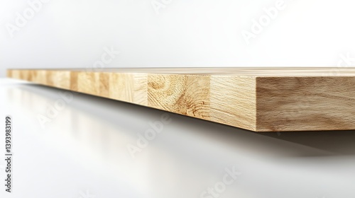 Close-up view of light-brown wooden plank.  Modern kitchen countertop material photo
