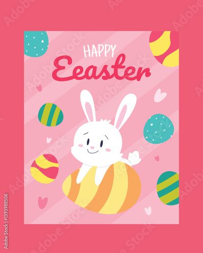 Adorable rabbit character with pastel Easter elements and hand-drawn style design, ideal for spring-themed graphics