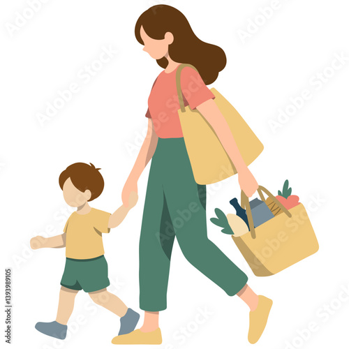 Mother and Kid Gorcery Shopping.