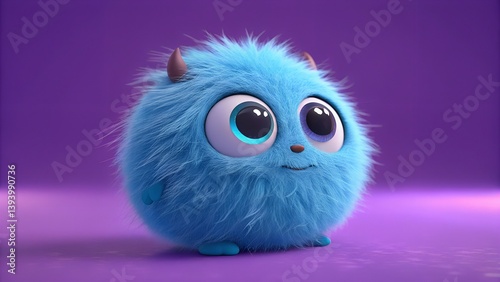 Fluffy 3D Cute monster.Cartoon kawaii colorful scary funny character. Eyes, tongue, hands, wings. Baby collection with Childish style. 