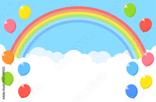 シンプル 青空 雲 虹 風船 背景イラスト