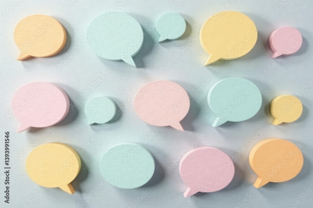 Pastel speech bubbles on a soft grey background; subtle repeat, whimsical, gentle, illustration Pastel speech bubbles on a soft grey background; subtle repeat, whimsical, gentle, illustration